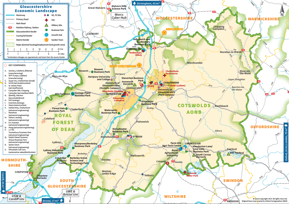 Gloucestershire County Council Economic Landscape Map - Simple